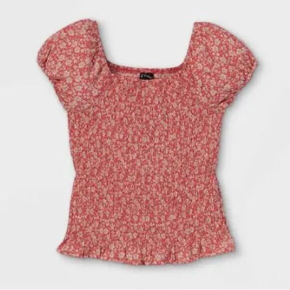 Art Class Girl’s Light Red Floral Smocked Puff Short Sleeve Top Small 6/6X - Picture 1 of 10